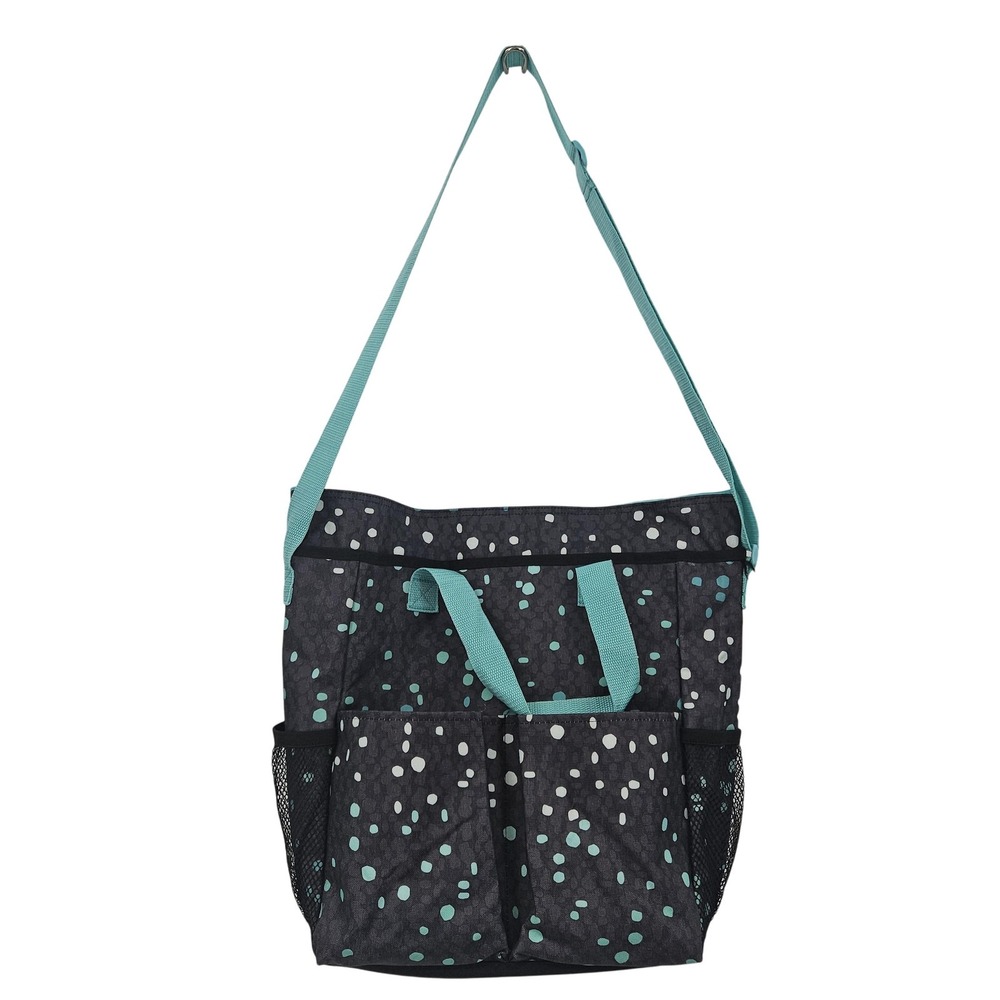 Thirty-One‎ Zip-Top Organizing Utility Tote Polka Dot Teal Black Mesh Pockets